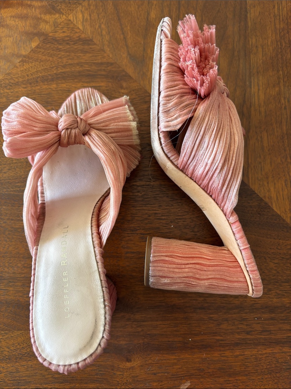 Loeffler Randall Peach Pleated Bow Block-Heel Mules